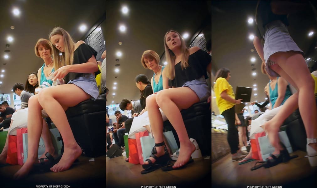 Cute Young Teen Trying On Shoes Upskirted
