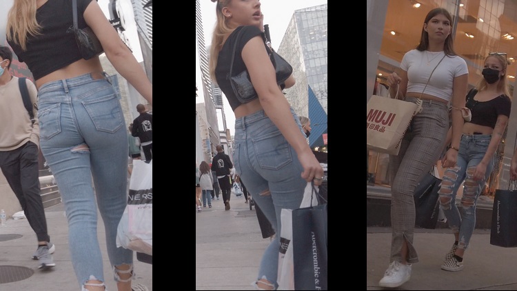 Hard Bust Sexy Teen with Friend Jeans Shopping