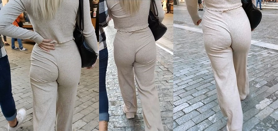 Amazing Big Booty Sexy Blonde Pans Walking