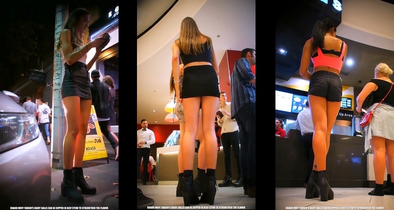 Girls with Legs in Skirt that Barely Covers her Ass