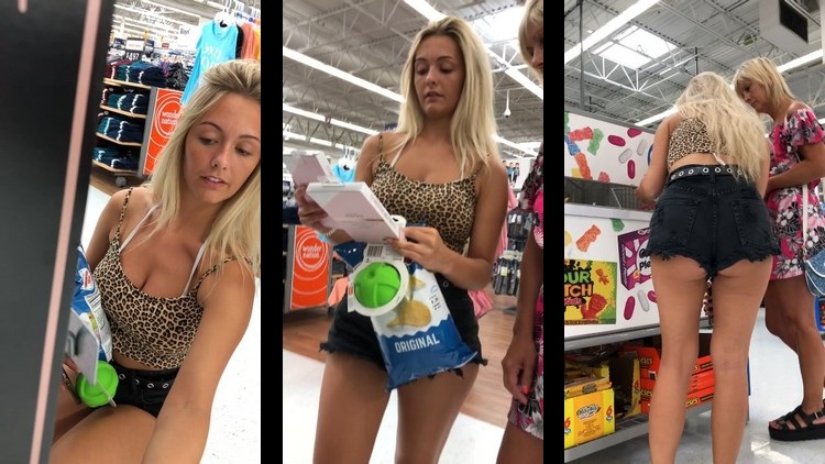 Nice Blonde Milf in Sexy Short Shopping