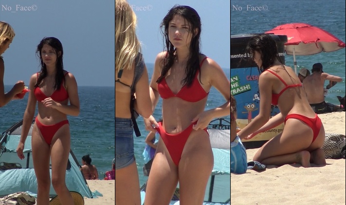 Beautiful Teen in the Beach with Bikini Red