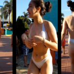 Thong Close up Petite Girl in White Bikini jiggling