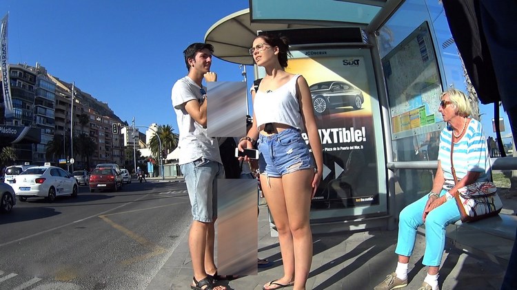 Nerdy Girl With Shorts And Exposed Buttocks Street