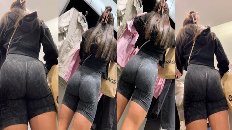 Plump Girl Cheeks Showing Off in Shorts Spandex