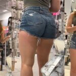 Girl in Very Tight Shorts Showing a Fantastic Ass