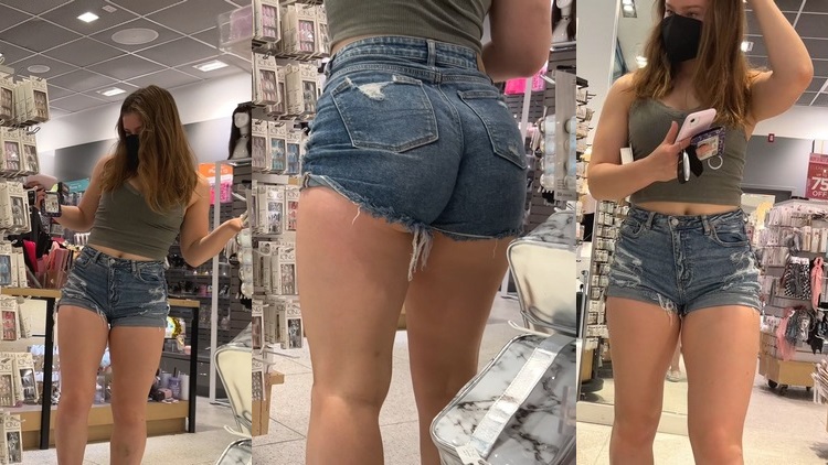 Girl in Very Tight Shorts Showing a Fantastic Ass