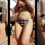 Brunette Girl With Plaid Thong Close Up on The Butt