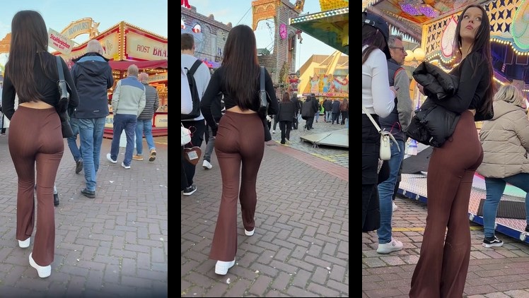 Beautiful Girl with a Big Booty in Spandex Thong