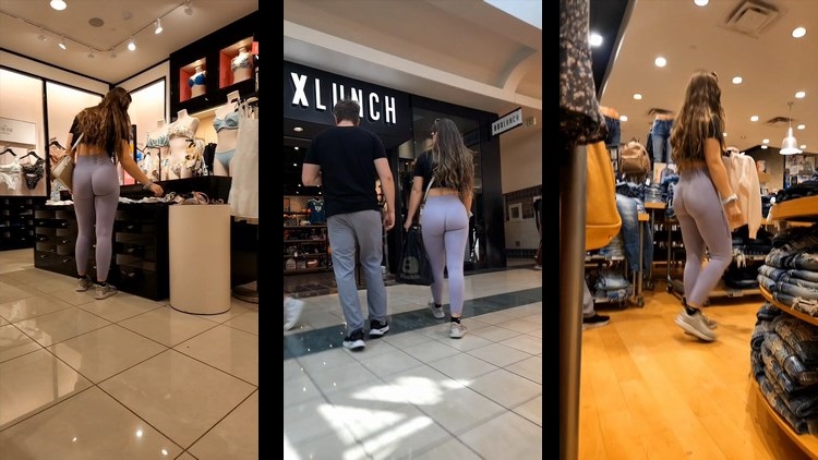 Sexy Teen Shopping in gray pants Big Booty