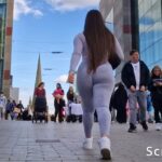 Scratchy Shooter Ripe ass in grey leggings