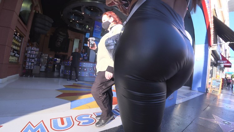Latina Woman with Beautiful Big Bootyin Tight Vinyl