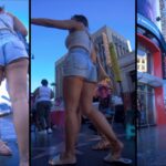 A Beautiful Woman in Shorts Walking in Hollywood