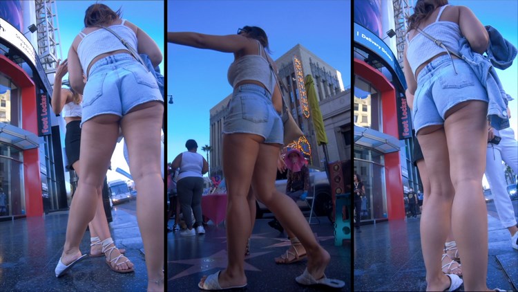 A Beautiful Woman in Shorts Walking in Hollywood