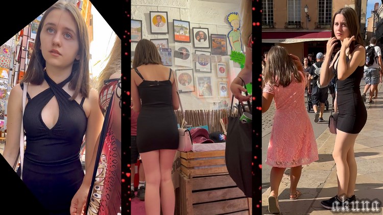 Beautiful Teen Blonde with Sexy Tight Black Dress